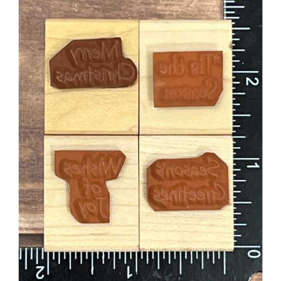 2002 HERO ARTS HOLIDAY THEMED WOOD MOUNTED RUBBER STAMP SET OF 4 WINTER WISHES - Picture 2 of 3